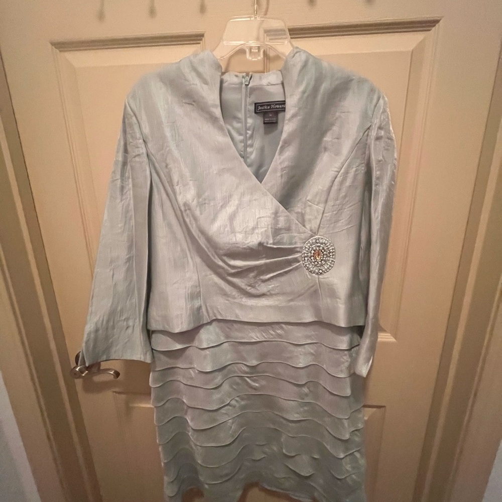 Sandra Darren Light Blue Dress with Brooch